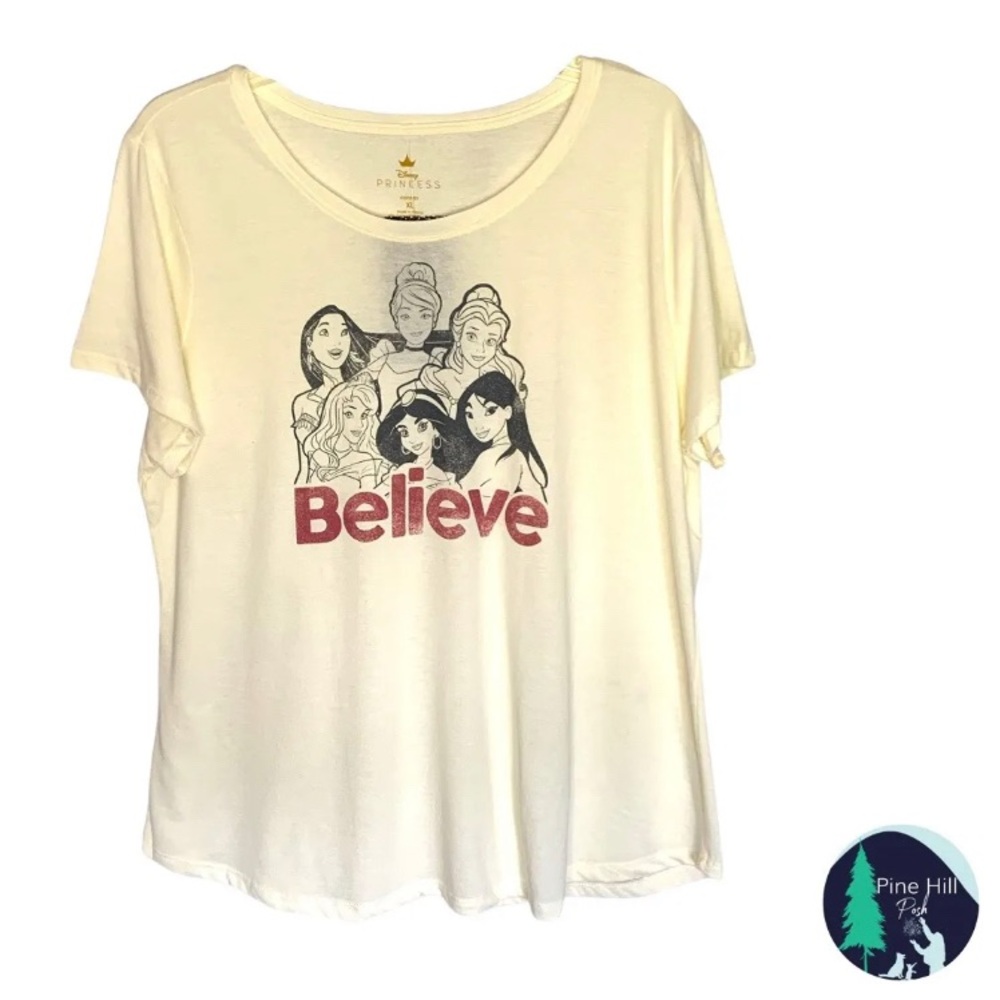NEW Disney Princesses T-Shirt Womens XL Ivory Black Cinderella Belle Jasmine NWT